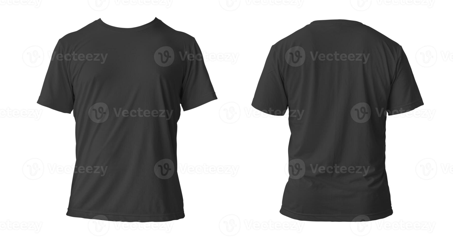 Blank black clean t-shirt mockup, isolated, front view. Empty tshirt model mock up. Clear fabric cloth for football or style outfit template. photo
