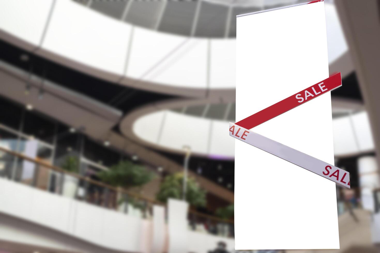 Discount percentage sign display in fashion department store during sale season period. photo