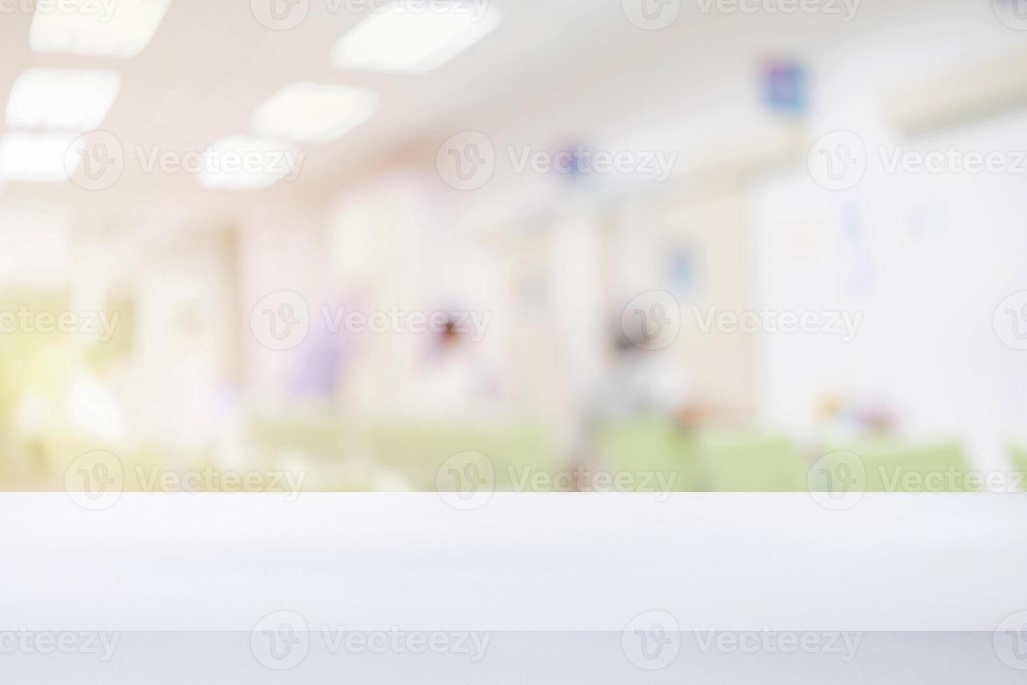 Abstract empty table top with blur luxury hospital photo