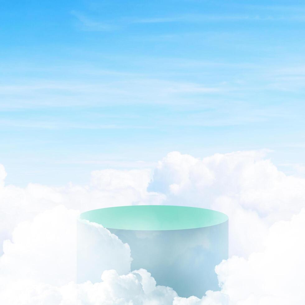 3d simple product podium with clouds on blue background. photo