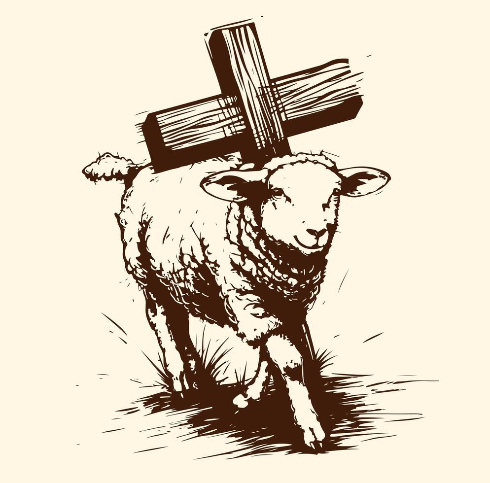 Lamb with Cross. Religion symbol. vector