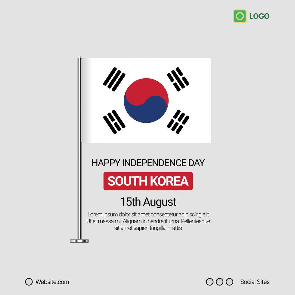 South Korea Independence Day Social Media Banner, Editable Design with Flag vector