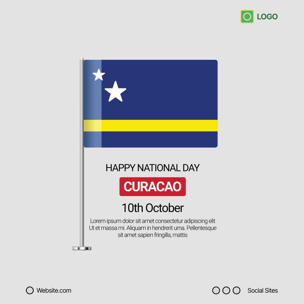 Curaao Independence Day Social Media Banner, Editable Design with Flag vector