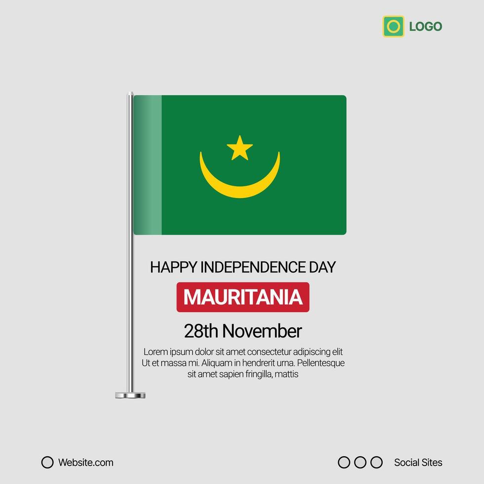 Mauritania Independence Day Social Media Banner, Editable Design with Flag vector