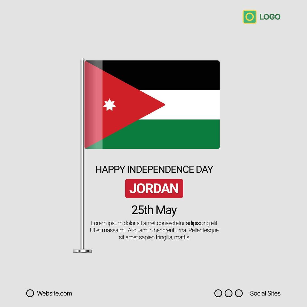 Jordan Independence Day Social Media Banner, Editable Design with Flag vector