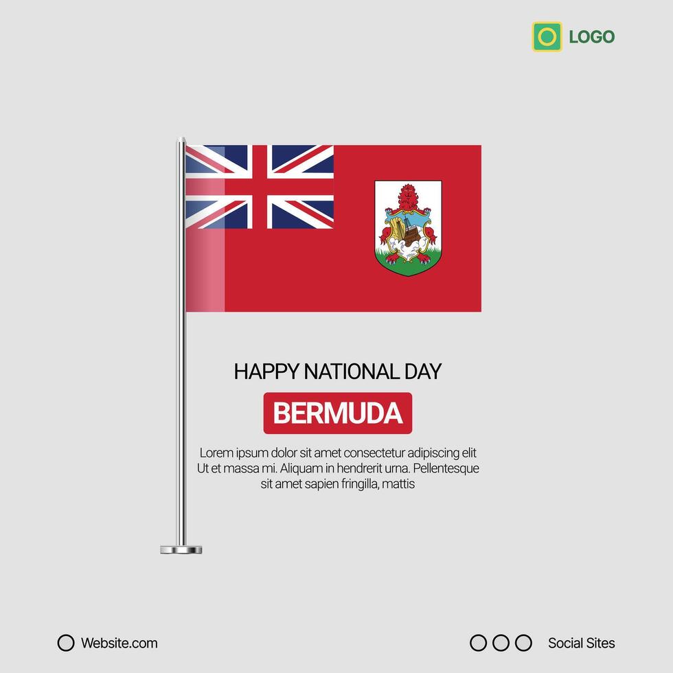 Bermuda Independence Day Social Media Banner, Editable Design with Flag vector
