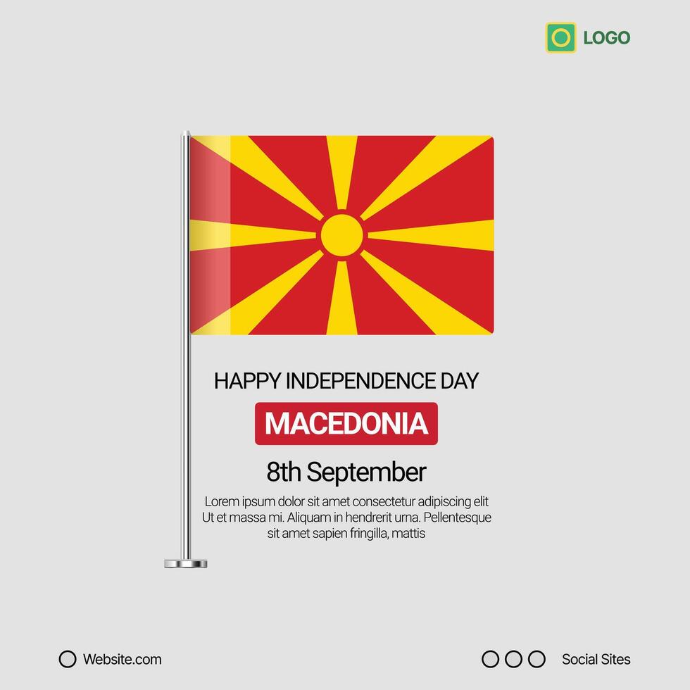 Macedonia Independence Day Social Media Banner, Editable Design with Flag vector