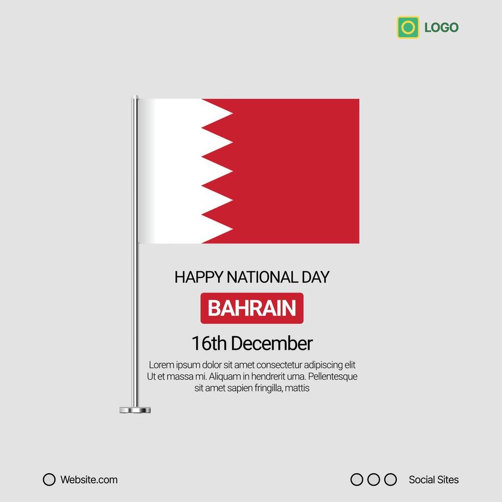Bahrain Independence Day Social Media Banner, Editable Design with Flag vector
