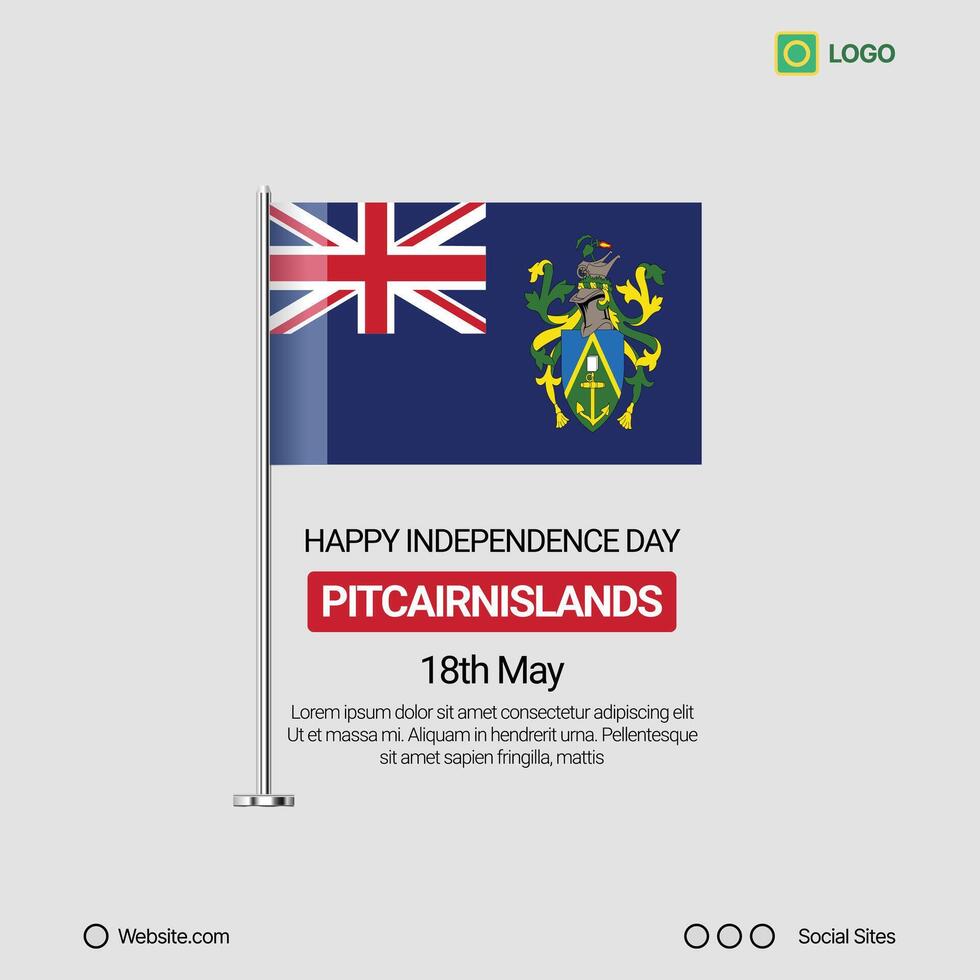 Pitcairn Islands Independence Day Social Media Banner, Editable Design with Flag vector