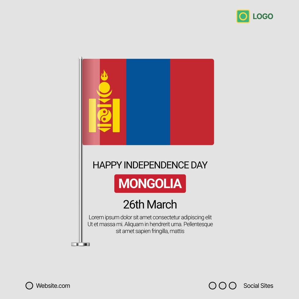 Mongolia Independence Day Social Media Banner, Editable Design with Flag vector