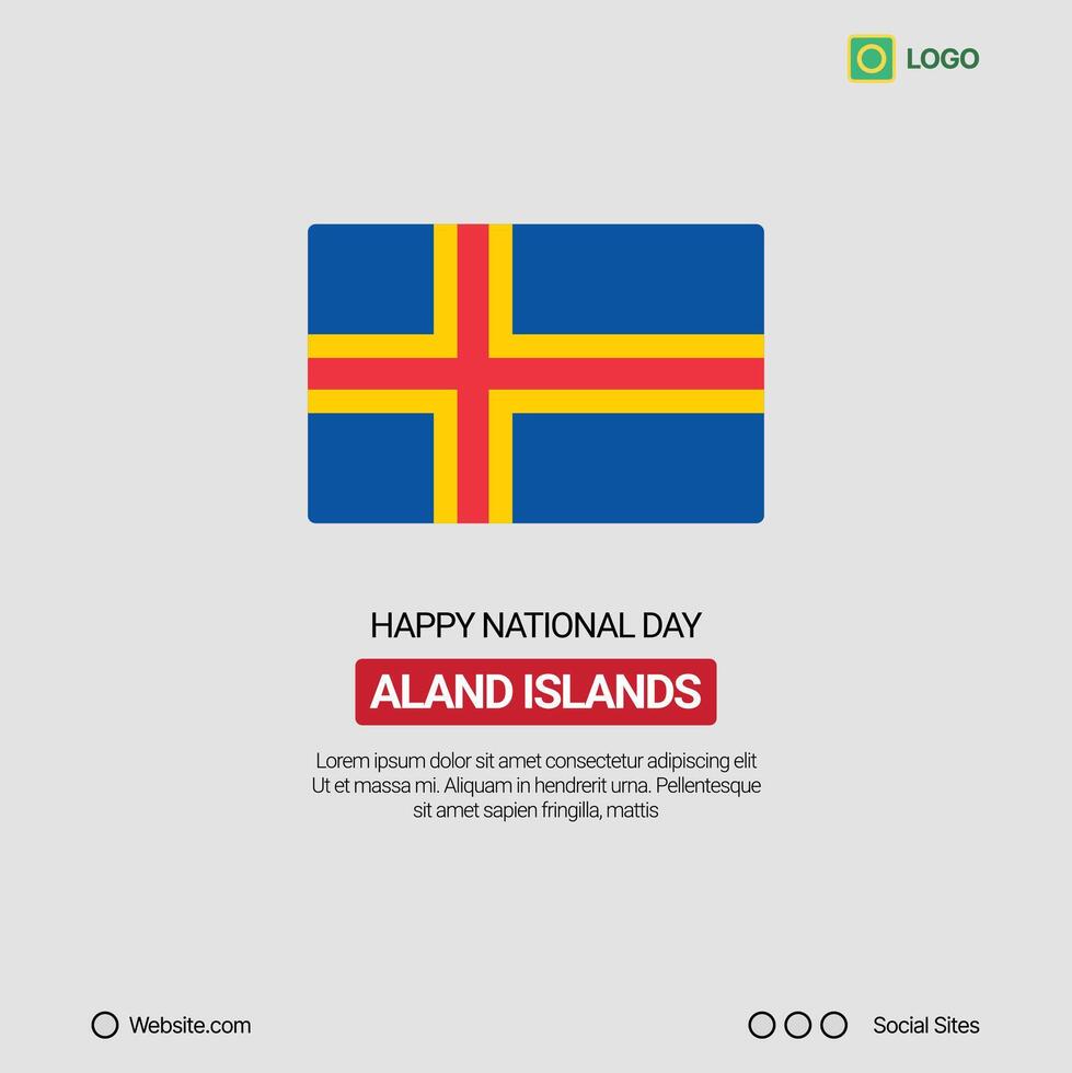 land Islands Independence Day Social Media Banner, Editable Design with Flag vector