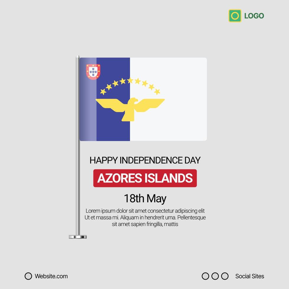 Azores Islands Independence Day Social Media Banner, Editable Design with Flag vector