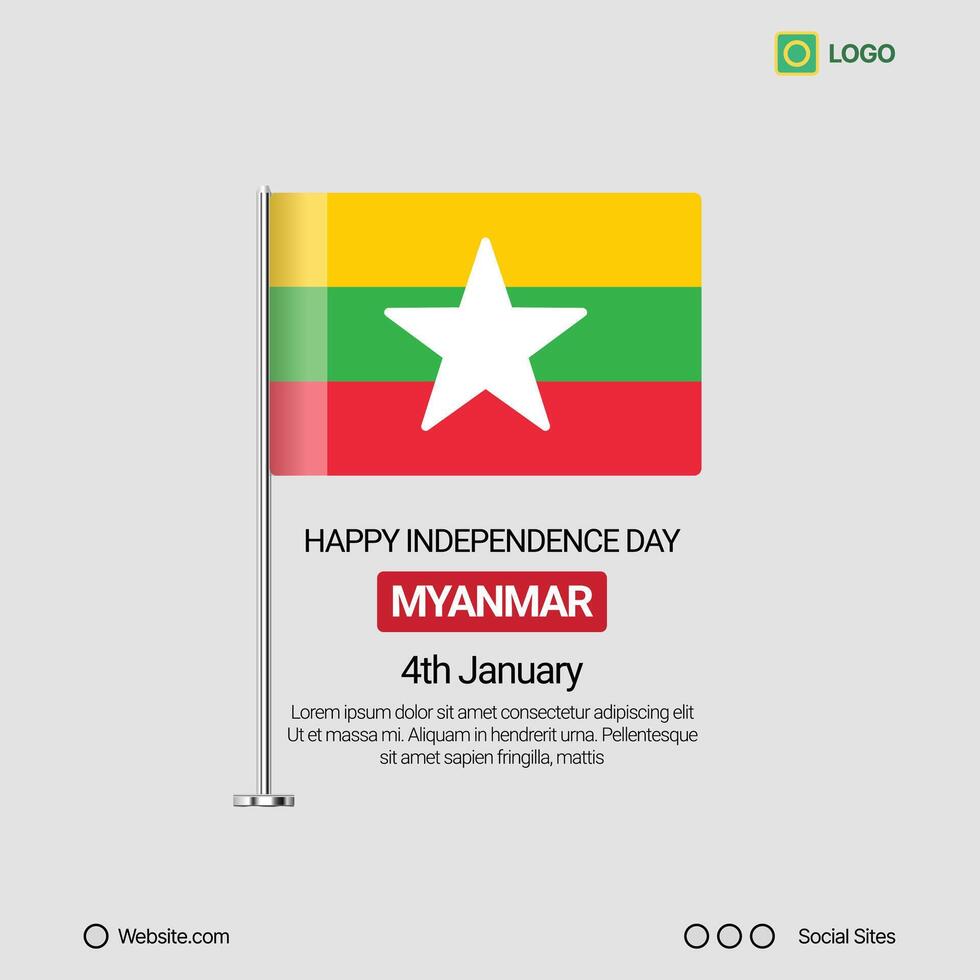 Myanmar Independence Day Social Media Banner, Editable Design with Flag vector