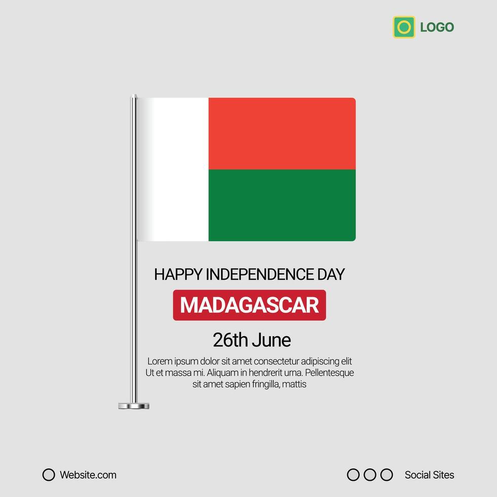Madagascar Independence Day Social Media Banner, Editable Design with Flag vector