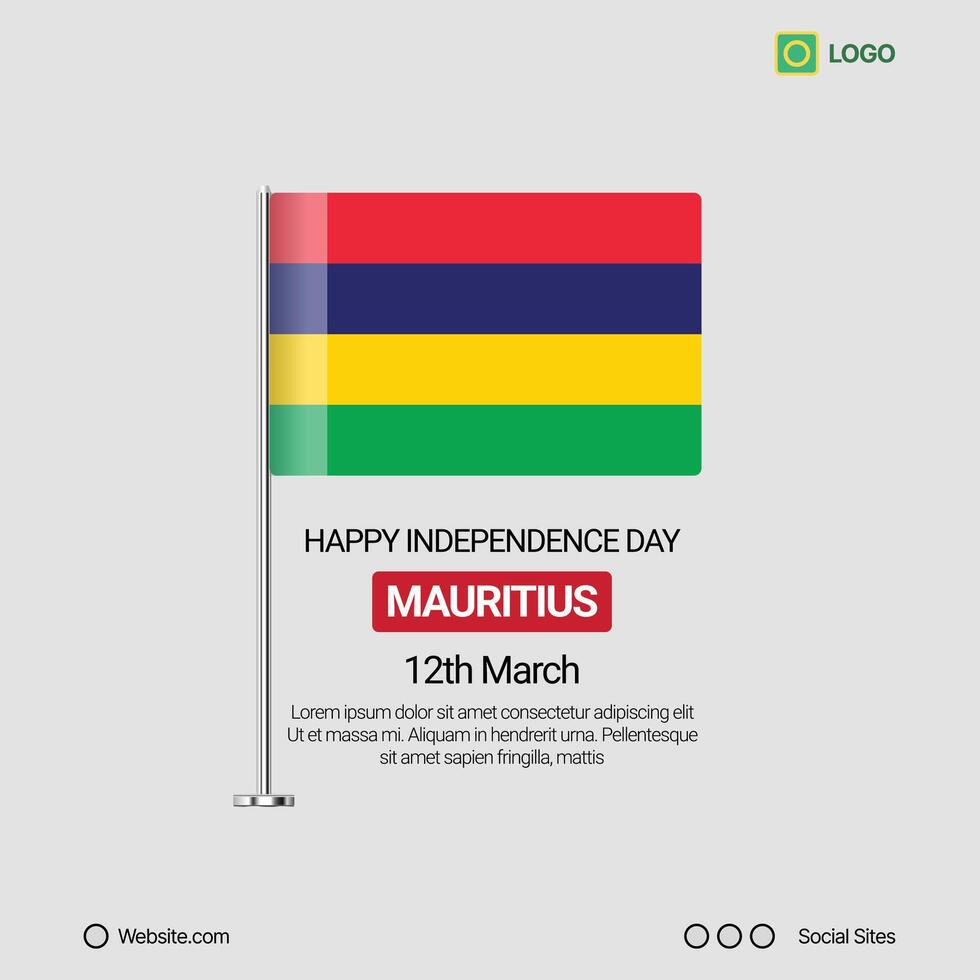 Mauritius Independence Day Social Media Banner, Editable Design with Flag vector