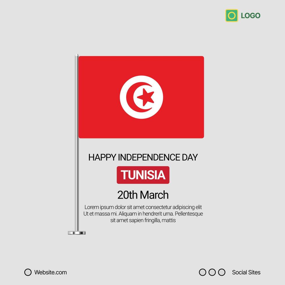 Tunisia Independence Day Social Media Banner, Editable Design with Flag vector