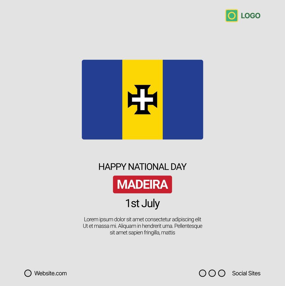 Madeira Independence Day Social Media Banner, Editable Design with Flag vector