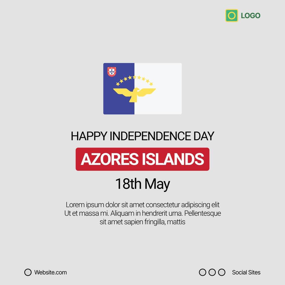 Azores Islands Independence Day Social Media Banner, Editable Design with Flag vector