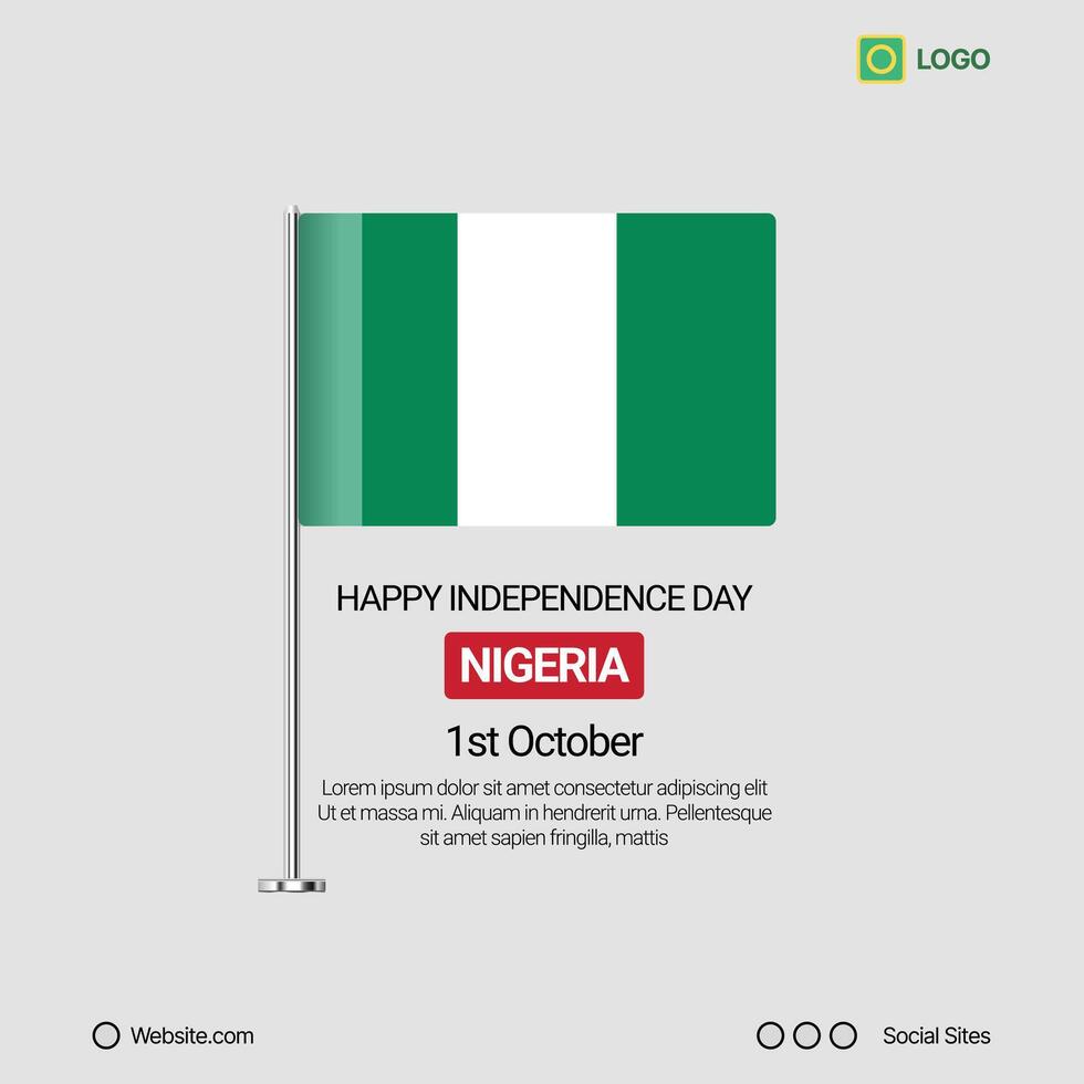 Nigeria Independence Day Social Media Banner, Editable Design with Flag vector