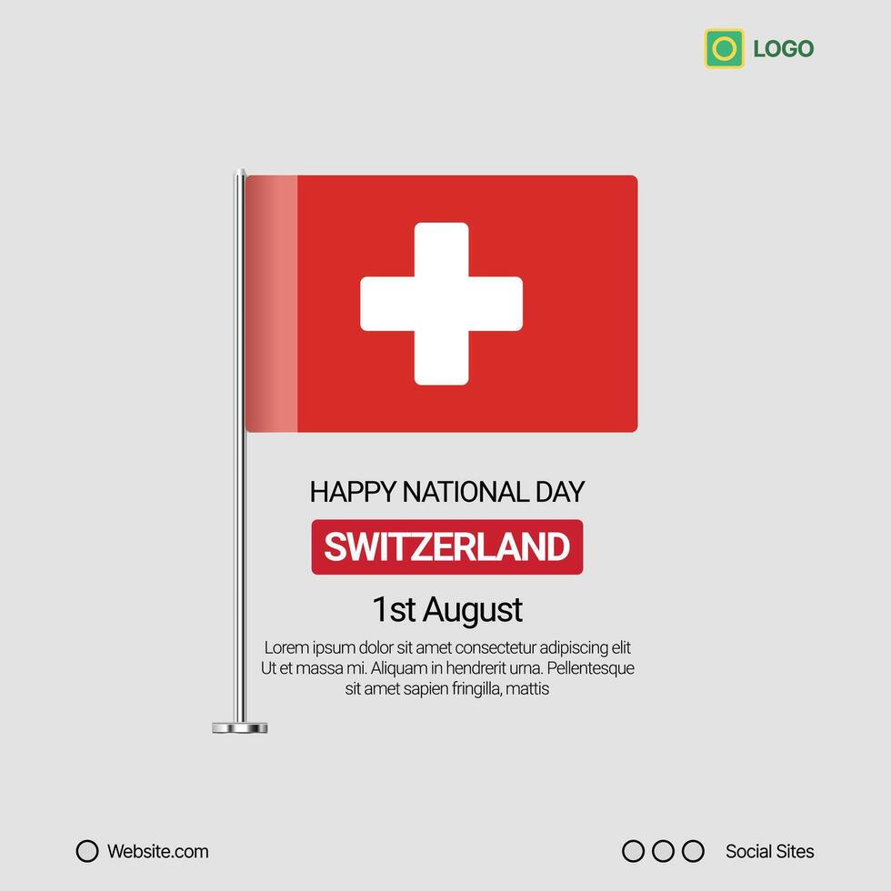 Switzerland Independence Day Social Media Banner, Editable Design with Flag vector