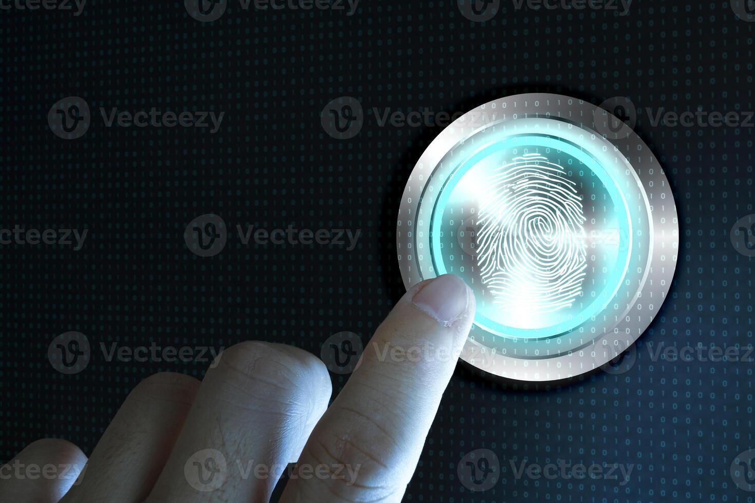 Biometric and security concept. Scanning fingerprint from finger. photo
