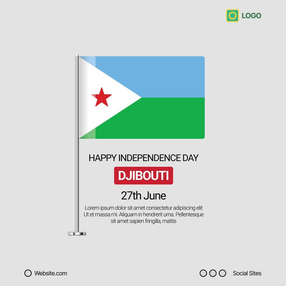 Djibouti Independence Day Social Media Banner, Editable Design with Flag vector