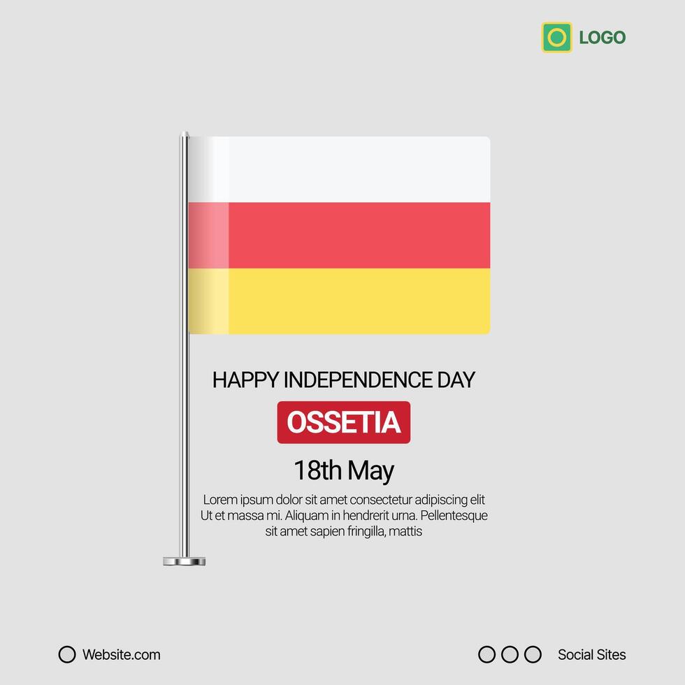 Ossetia Independence Day Social Media Banner, Editable Design with Flag vector