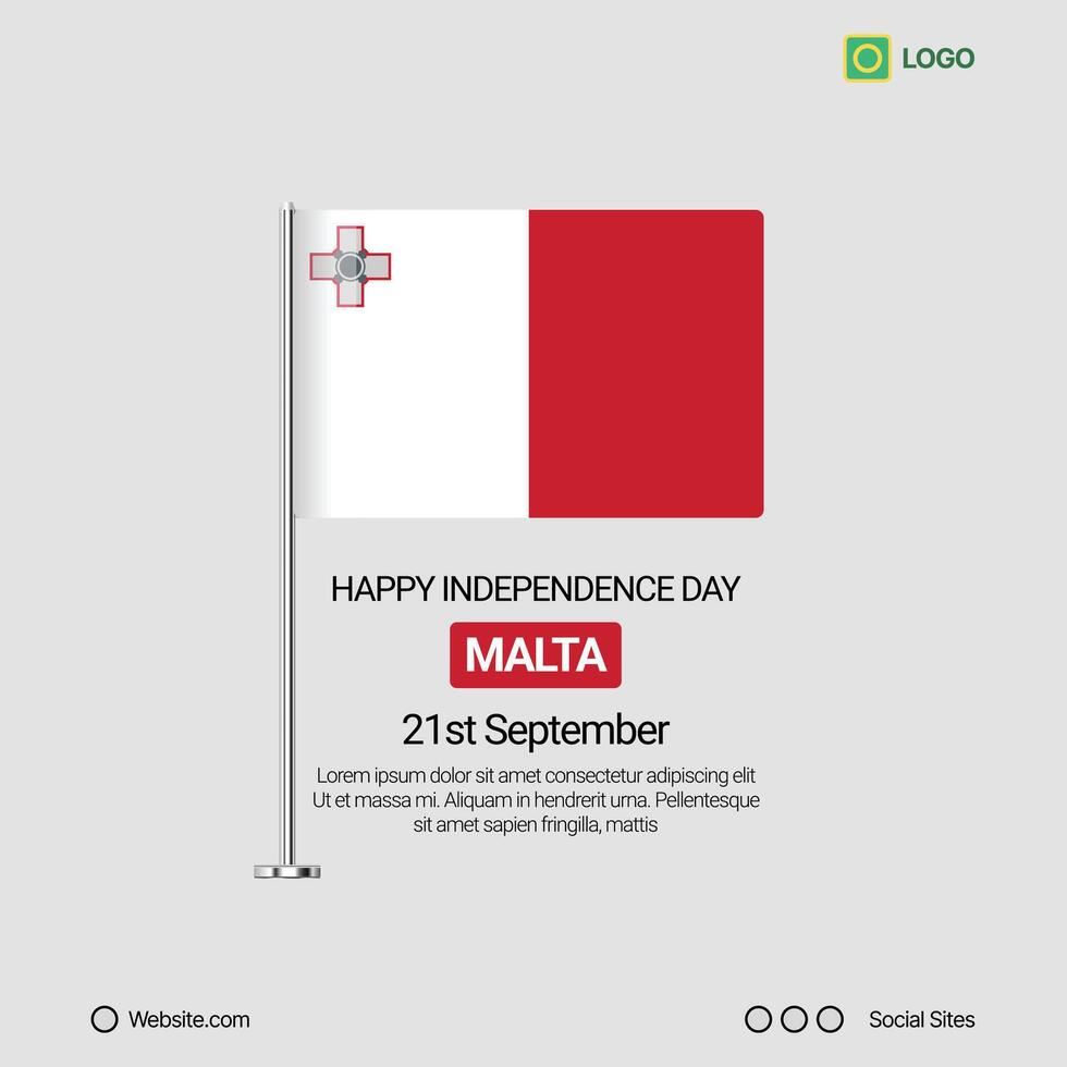 Malta Independence Day Social Media Banner, Editable Design with Flag vector