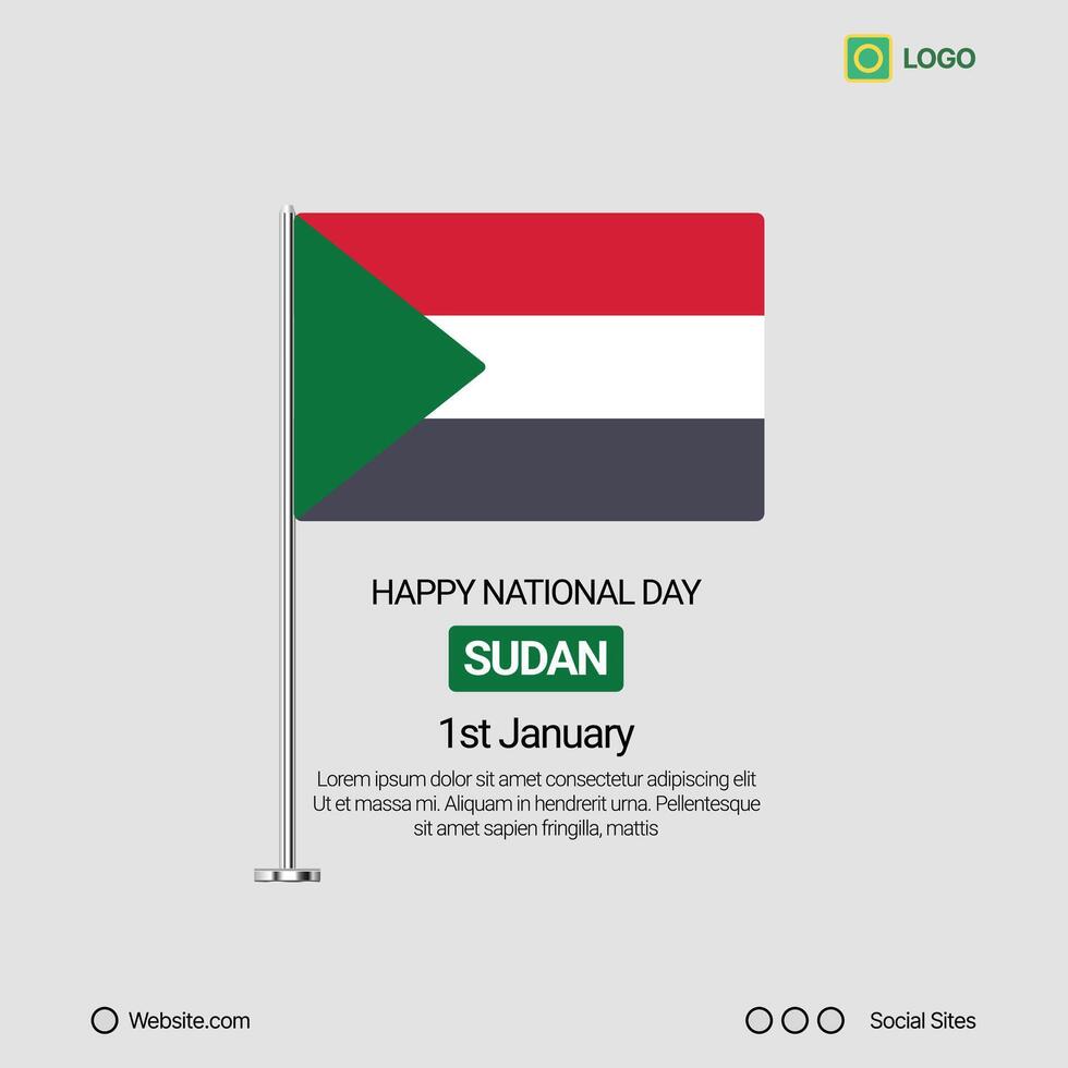 Sudan Independence Day Social Media Banner, Editable Design with Flag vector