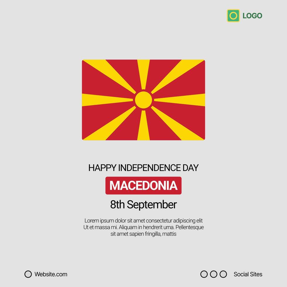 Macedonia Independence Day Social Media Banner, Editable Design with Flag vector