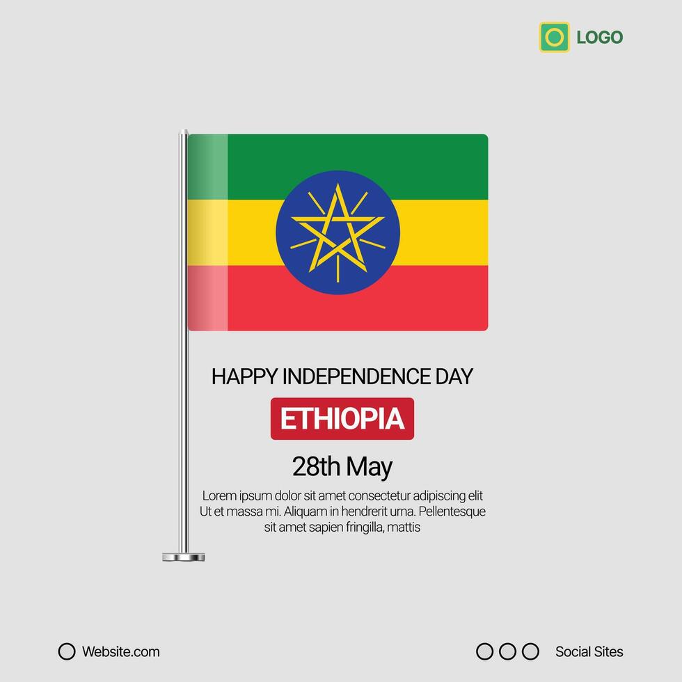 Ethiopia Independence Day Social Media Banner, Editable Design with Flag vector