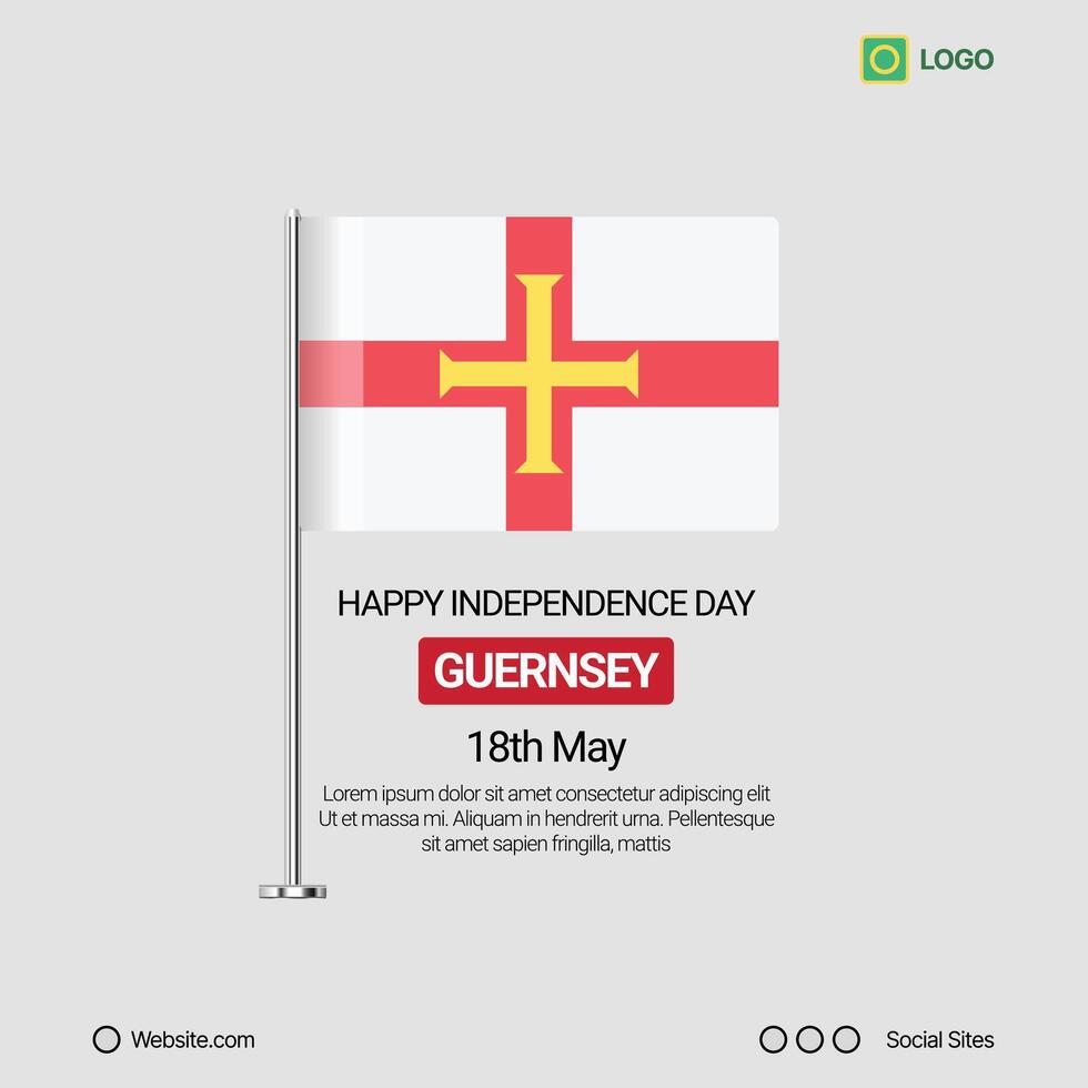 Guernsey Independence Day Social Media Banner, Editable Design with Flag vector
