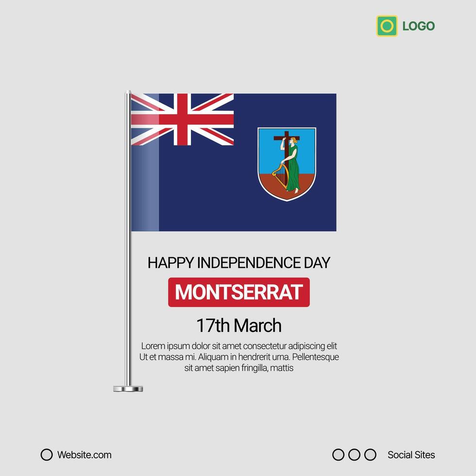 Montserrat Independence Day Social Media Banner, Editable Design with Flag vector