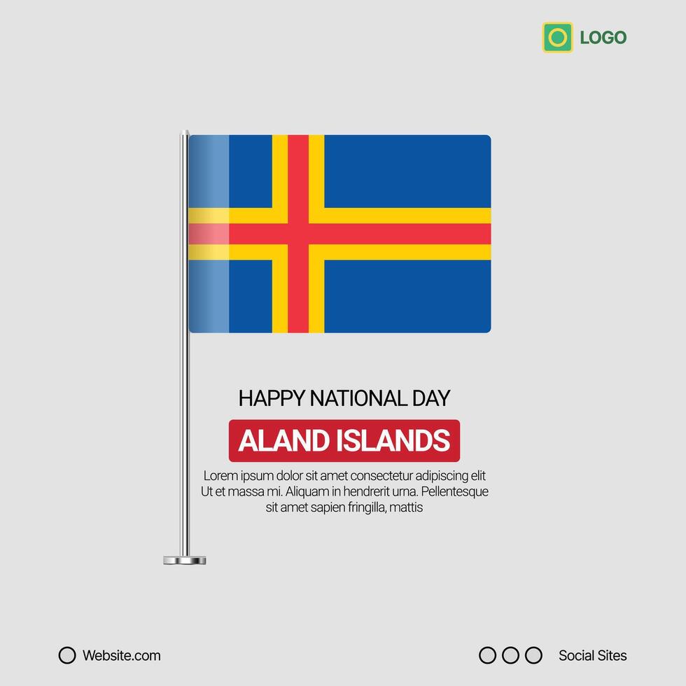 land Islands Independence Day Social Media Banner, Editable Design with Flag vector