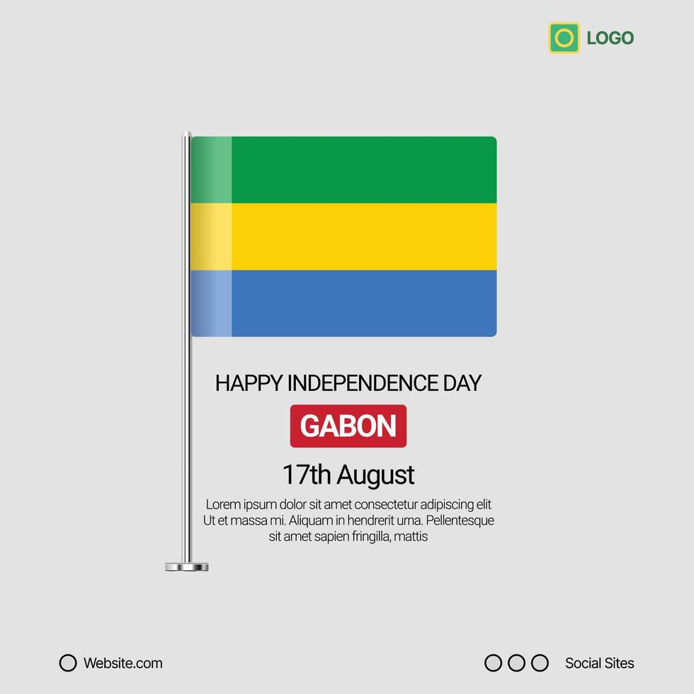 Gabon Independence Day Social Media Banner, Editable Design with Flag vector