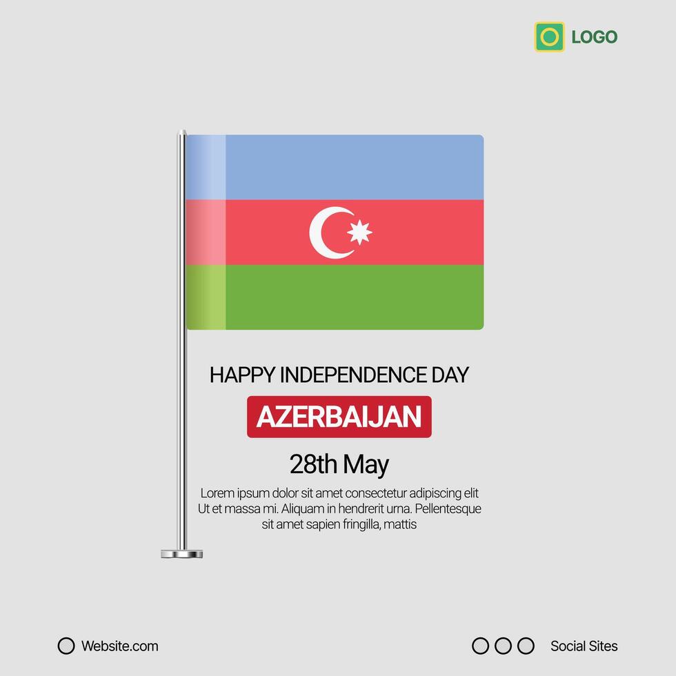 Azerbaijan Independence Day Social Media Banner, Editable Design with Flag vector