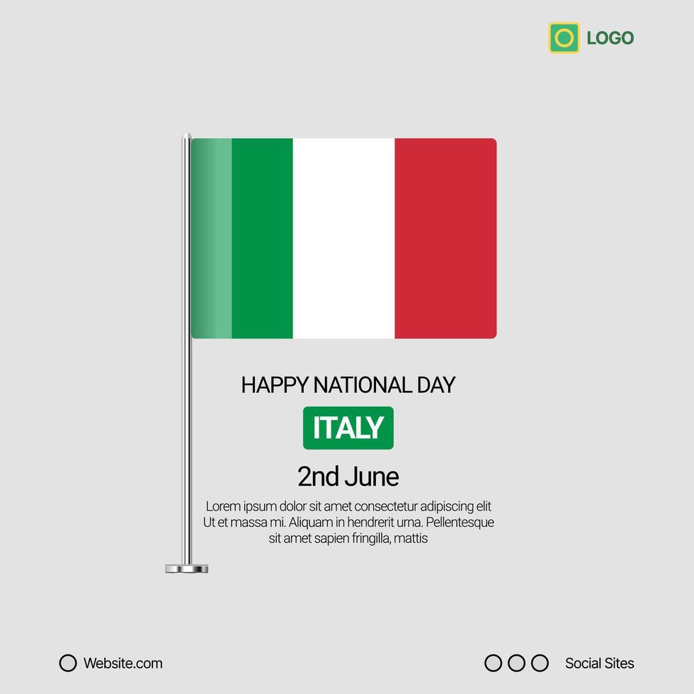 Italy Independence Day Social Media Banner, Editable Design with Flag vector