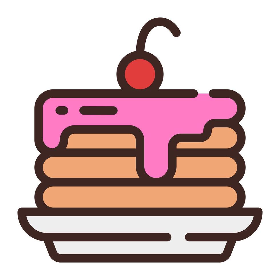 Pancake with Cherry on Top Simple Line Icon Symbol Logo vector