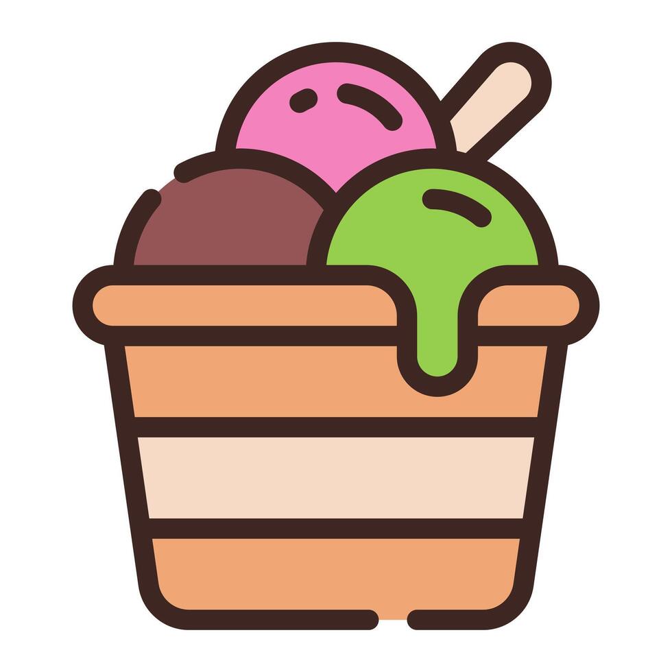 Sundae Ice Cream Bowl Bucket Simple Line Icon Symbol Logo vector
