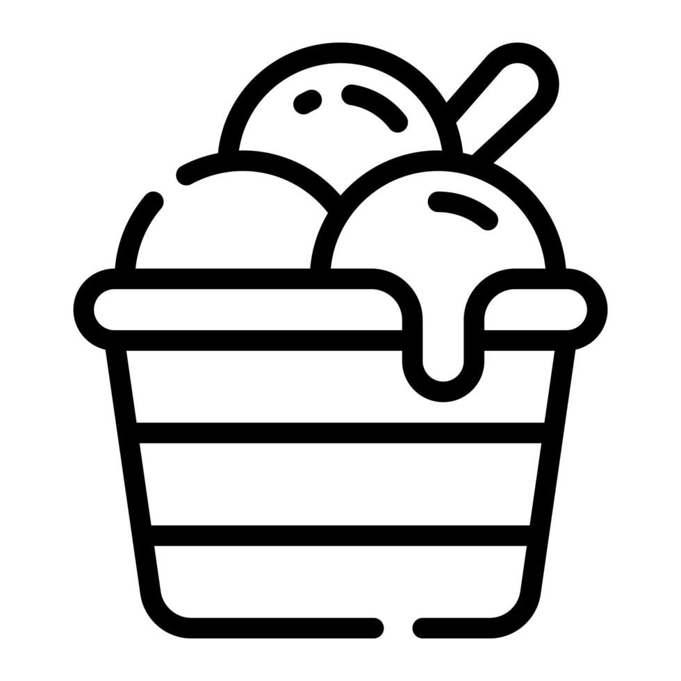 Sundae Ice Cream Bowl Bucket Simple Line Icon Symbol Logo vector