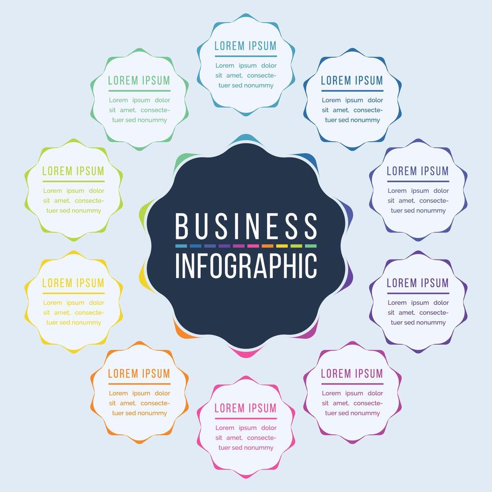 Infographic template 10 steps, objects, elements or options business information circle infographic design vector