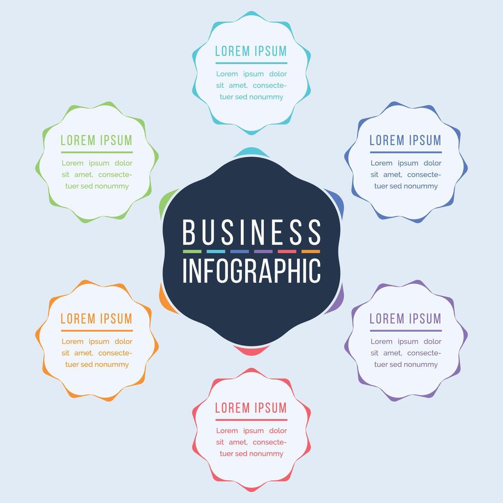 Infographic template 6 steps, objects, elements or options business information circle infographic design vector