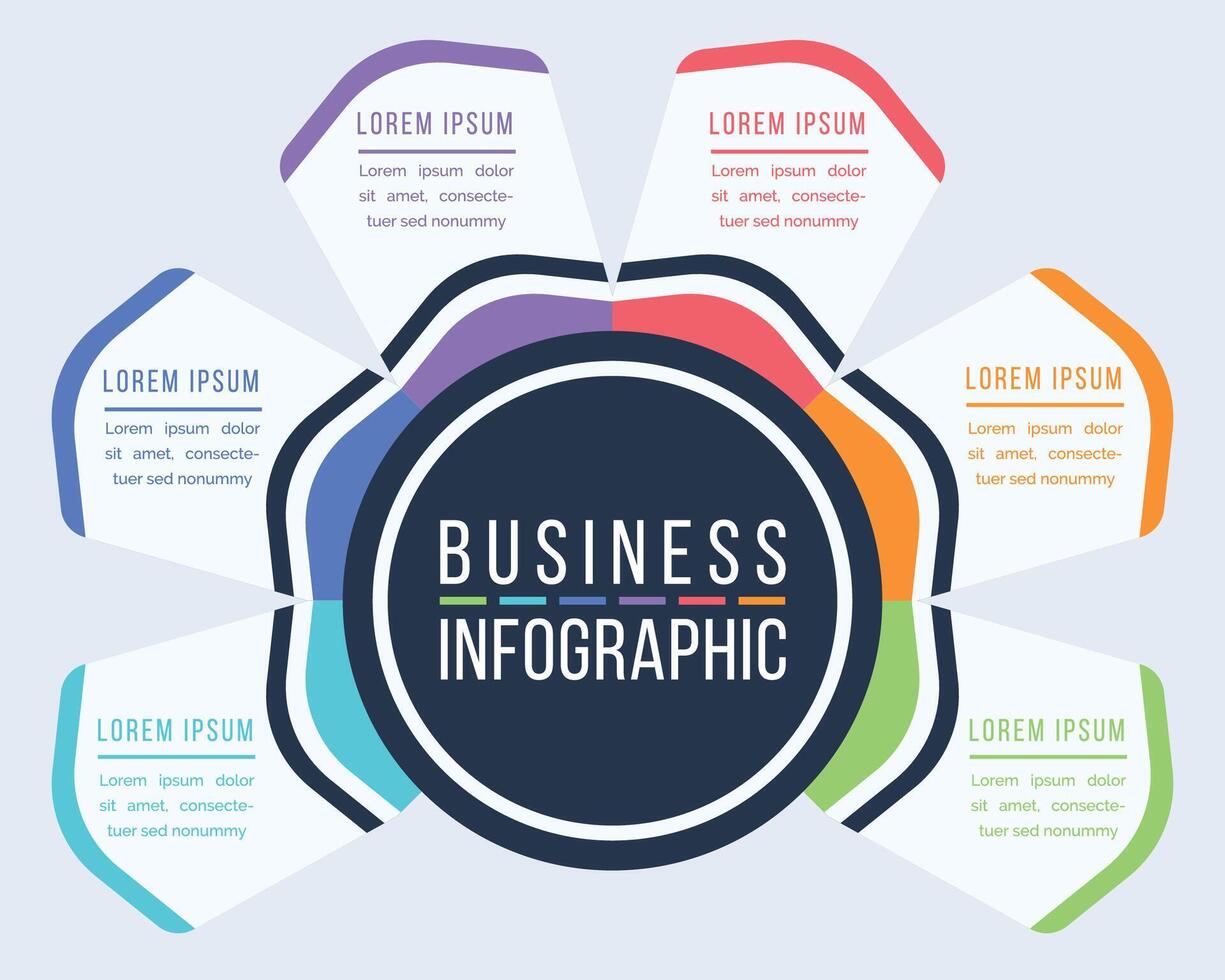 Infographic business template 6 steps, objects, elements or options business information colorful infographic design vector