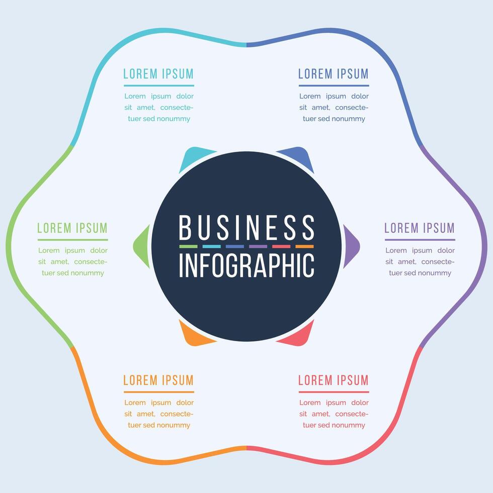 Infographic business design 6 steps, objects, elements or options business information circle infographic template vector