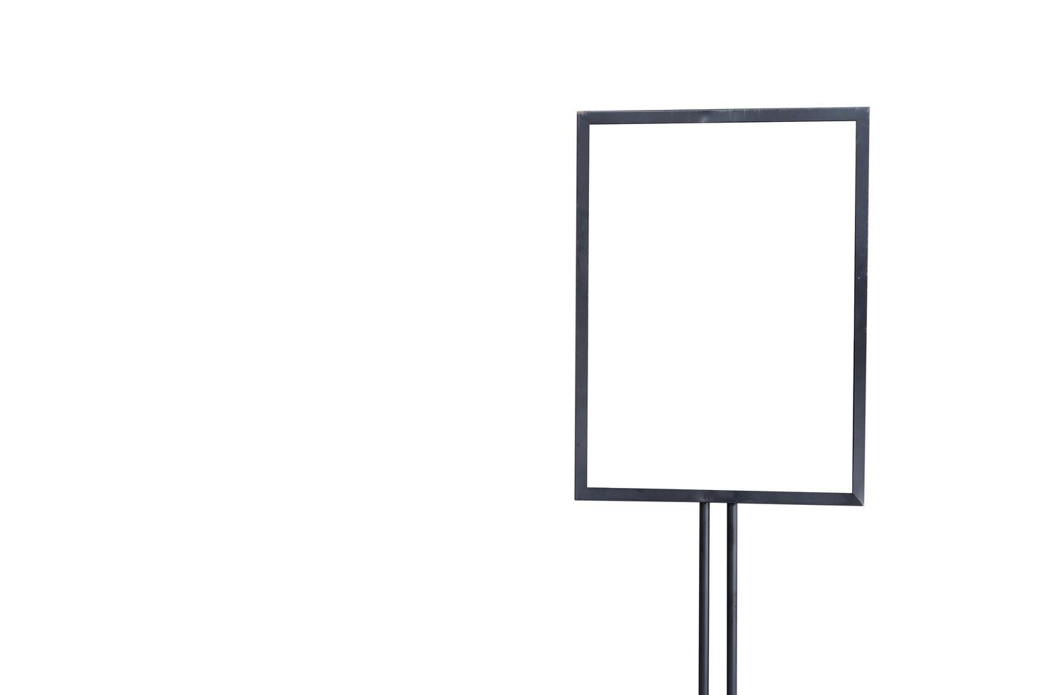 mockup white poster with black frame stand background for show or present promotion product concept photo