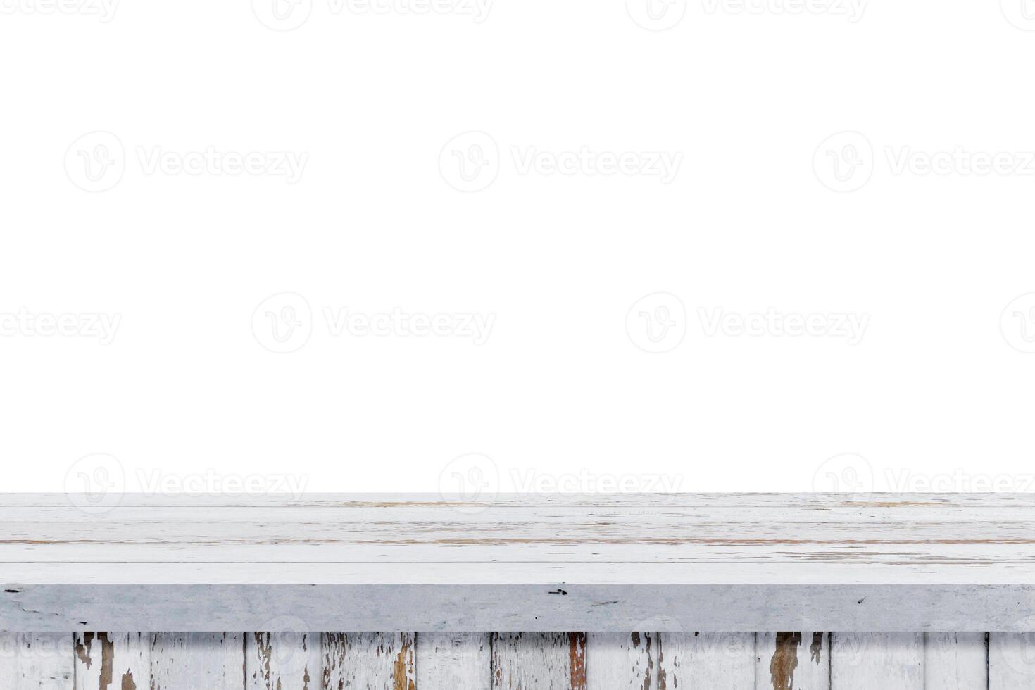 Wooden table isolated over white background can make advertisements photo