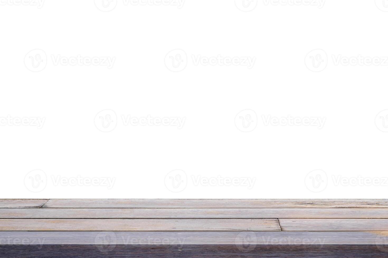 Wooden table isolated on white background, for use product display photo