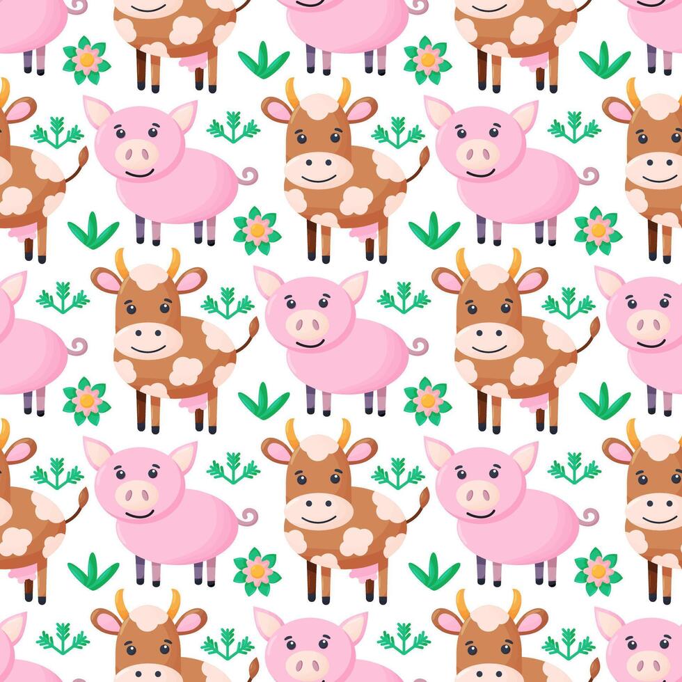 sin costura modelo de cerdo y vaca. repetible textil imprimir, fondo de pantalla diseño. vector