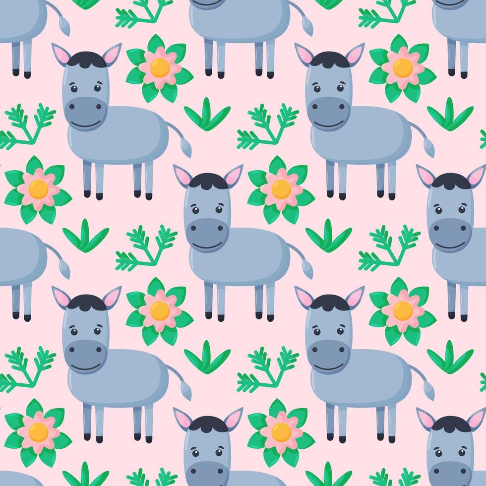Seamless pattern with little donkey. Kids cute textile print. vector