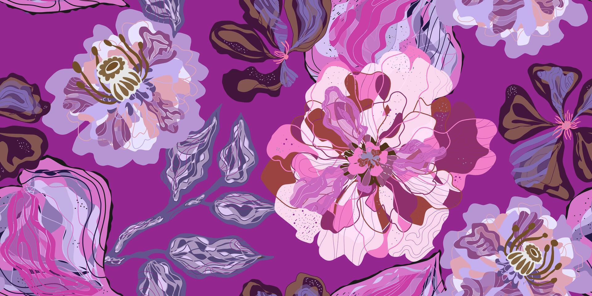 a purple and pink floral pattern on a purple background vector